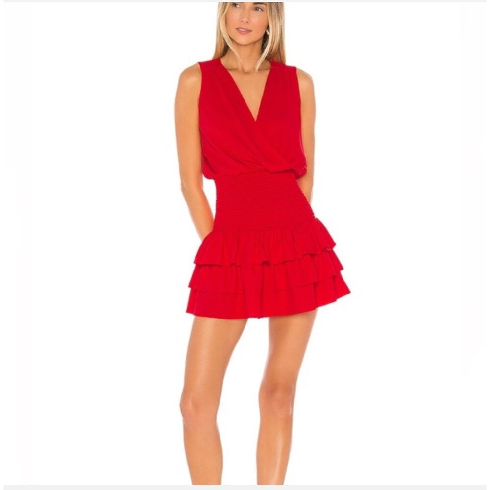 Amanda Uprichard Chantal Dress In Lipstick Red Ruffle Mini Dress XS Minimalist